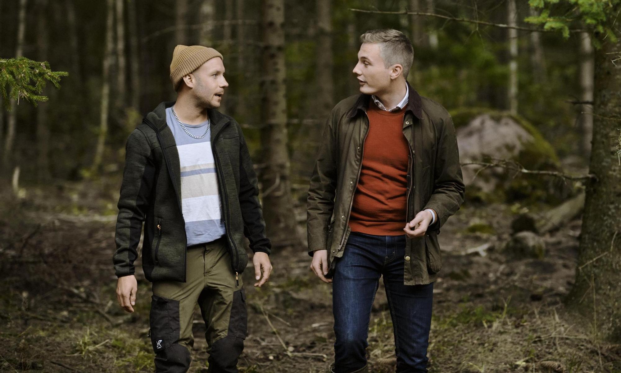 Two men meeting in the forest